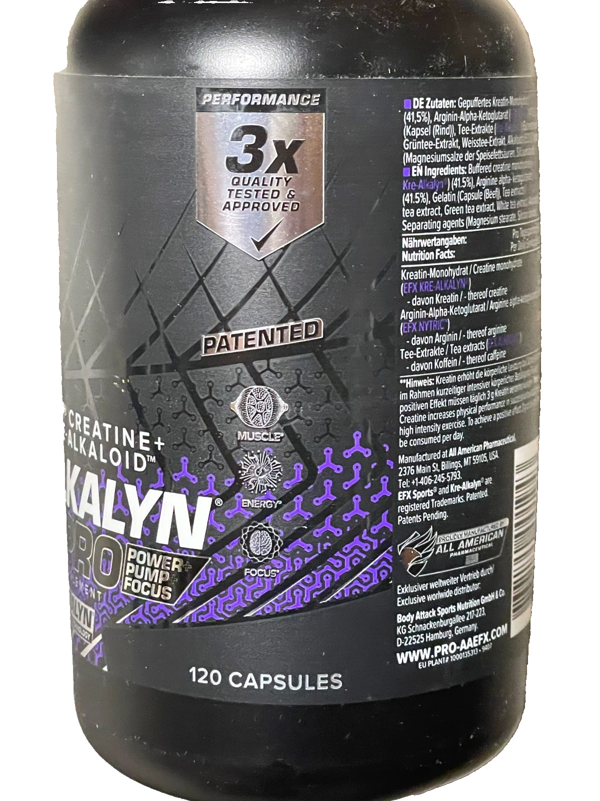 EFX Sports Kre-Alkalyn Nitro Pro Pre Workout Power Focus 120ct 6/2028