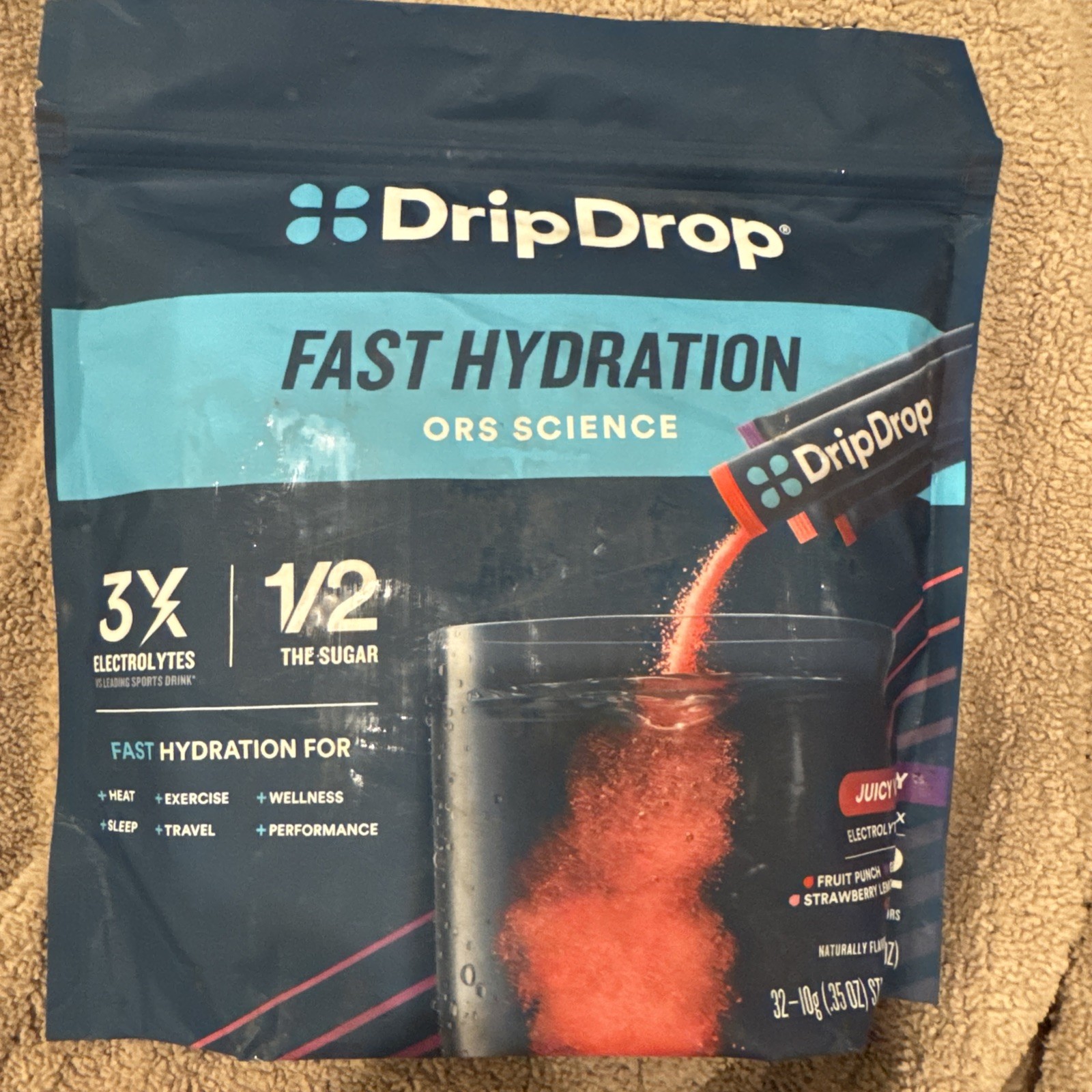 32 Servings DripDrop Hydration Juicy Variety Pack Electrolyte Drink Mix Singles