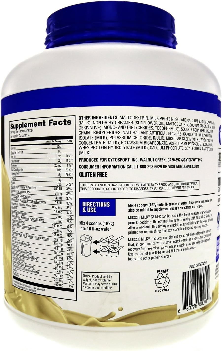 Muscle Milk Gainer Protein Powder, Vanilla Creme, 32g Protein, 5 Pound