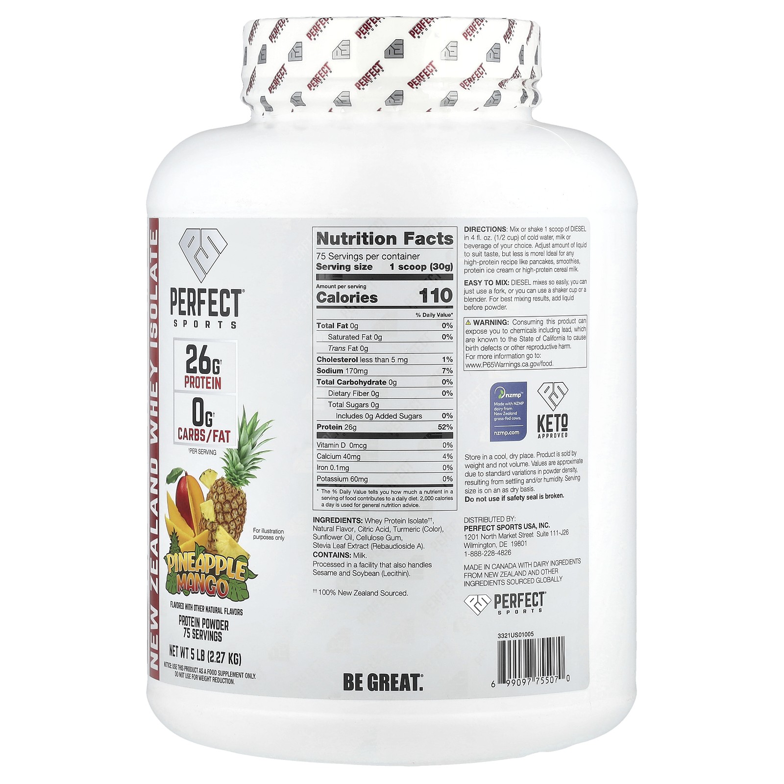 Diesel®, New Zealand Whey Isolate, Pineapple Mango, 5 lb (2.27 kg)