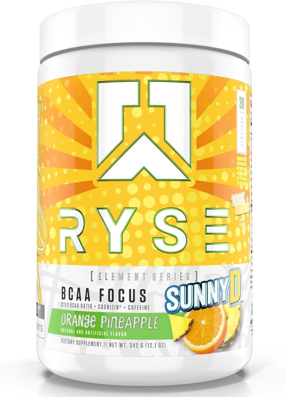 RYSE Element Series BCAA Focus Intra Post Workout Powder SUNNYD Orange Pineapple
