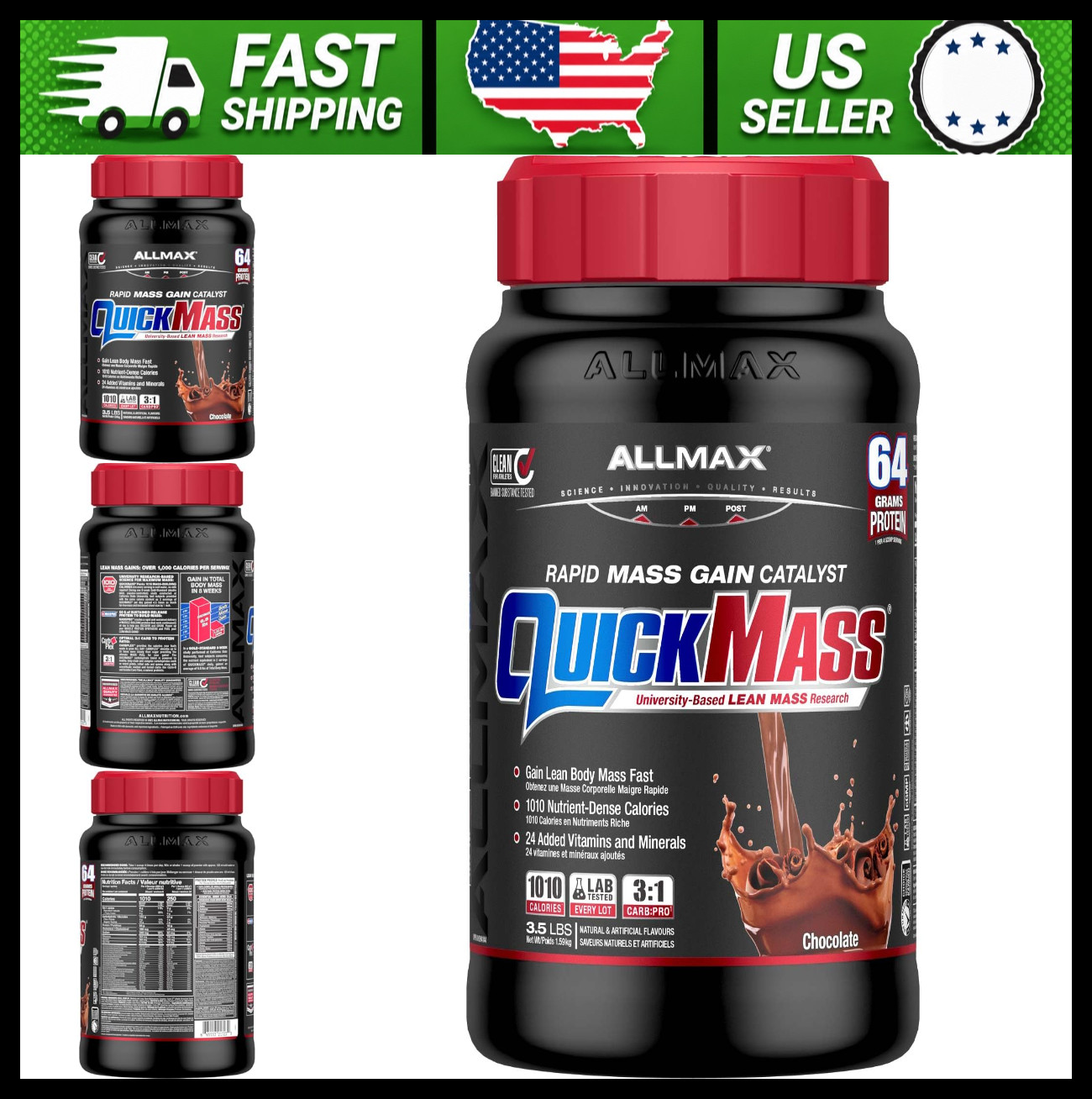 ALLMAX QuickMass Chocolate Mass Gainer Powder 3.5 lb