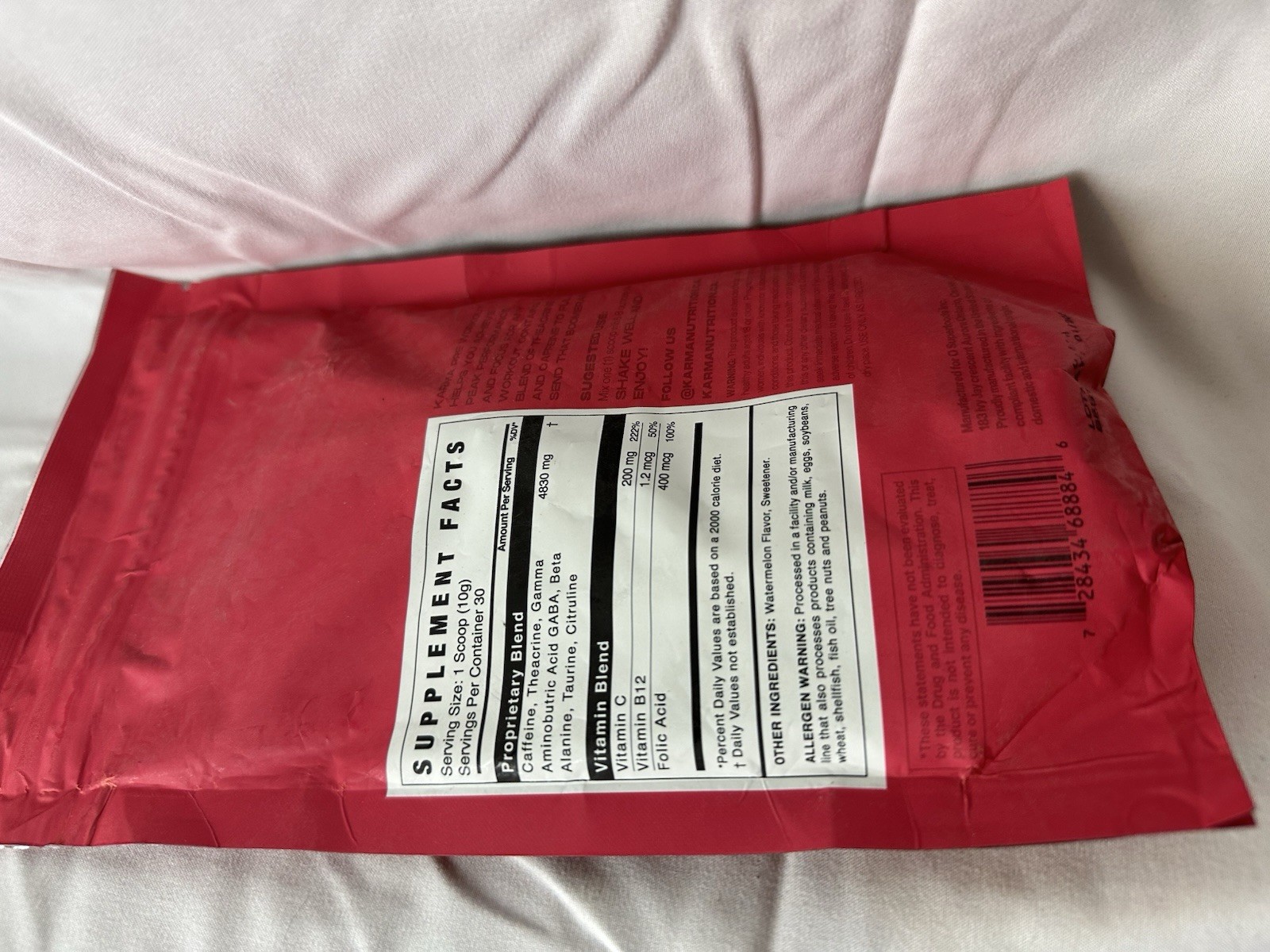 KARMA Pre Workout Watermelon Burst Drink Mix w/Caffeine Exp. 01/2026