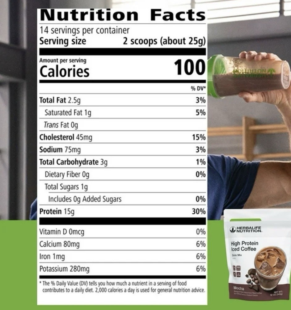 Herbalife Nutrition High Protein Mocha Iced Coffee Drink Mix 12 oz 15g Protein