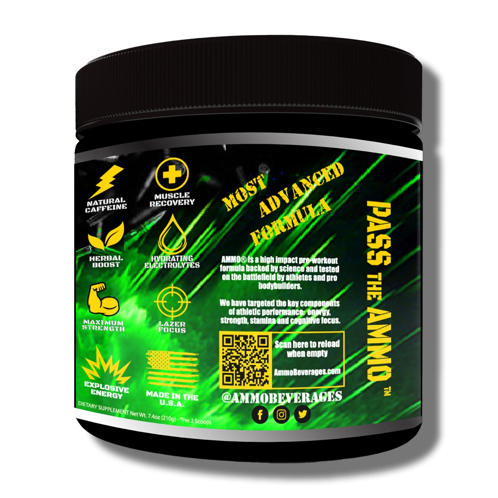 AMMO® Energy Reloads™ Pre Workout powder Coconut Beta Alanine ALL Natural Flavor
