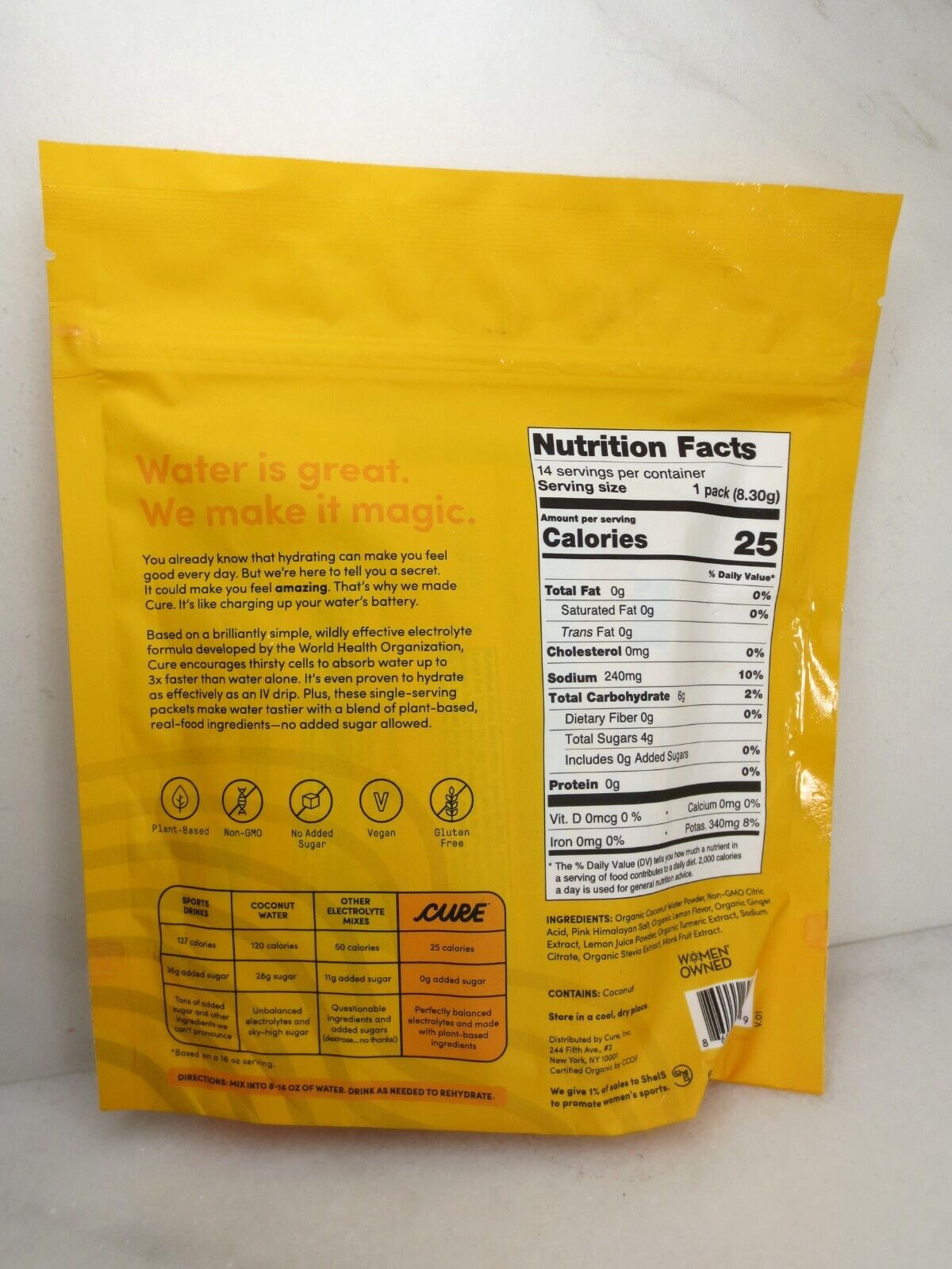 CURE GOLDEN HOUR GINGER TURMERIC DAILY ELECTROLYTE MIX 14 PACKETS EXP:2026 2PS