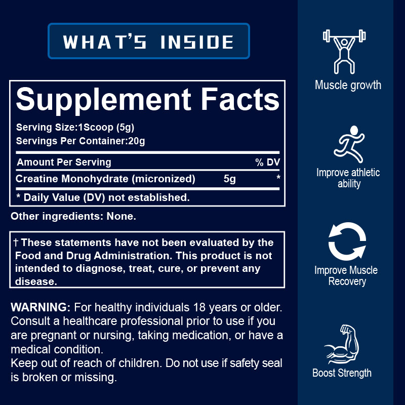 Creatine Monohydrate Powder Muscle gain (Micronized) 5g per serv 100g Unflavored
