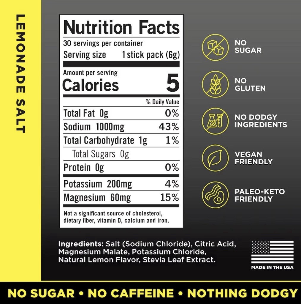 LMNT Lemonade Salt Zero Sugar Electrolyte Drink Mix 30 Stick Packs Brand New⁠