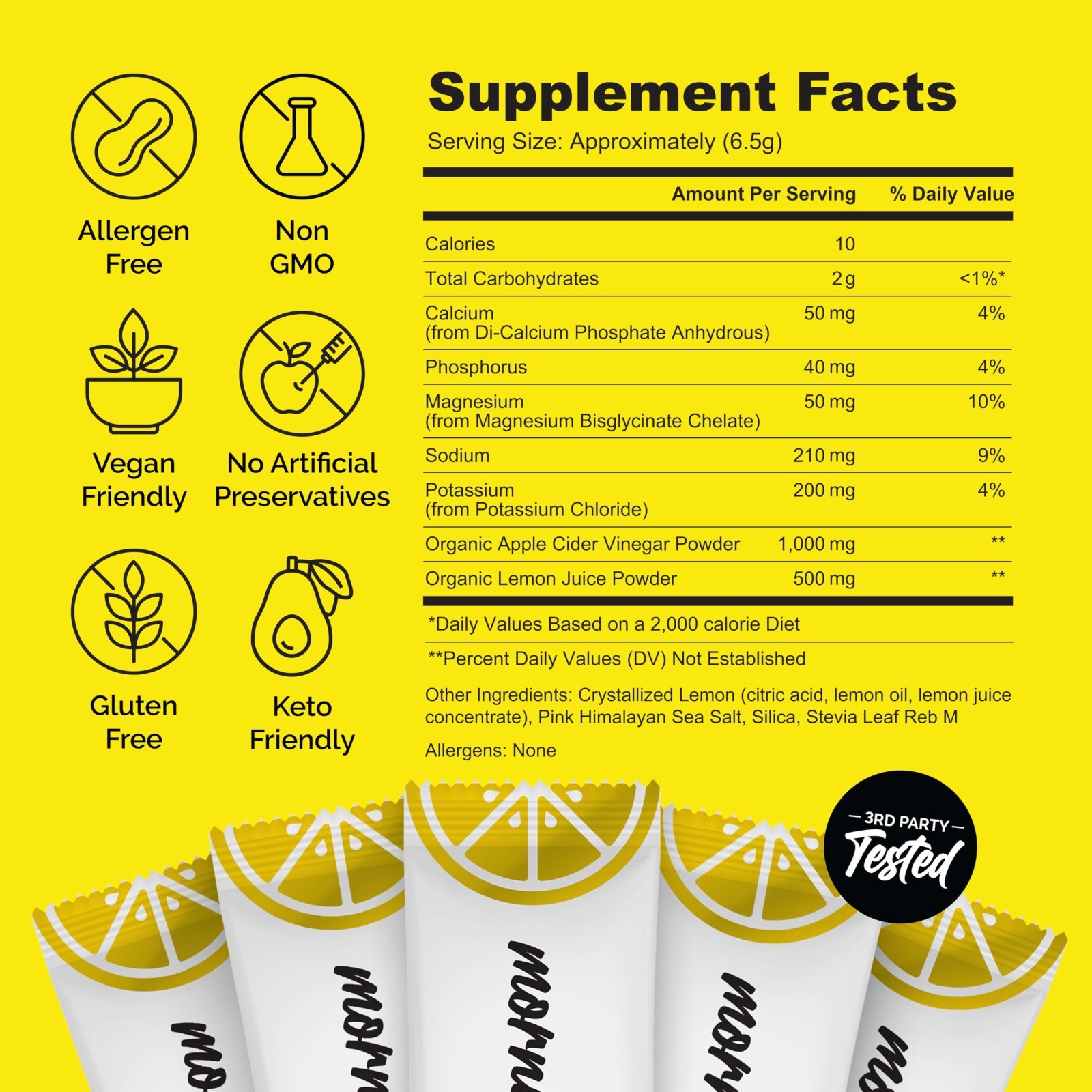 Hydrating Electrolyte Powder Packets – Lemon & Apple Cider Vinegar Mix, Keto, Su