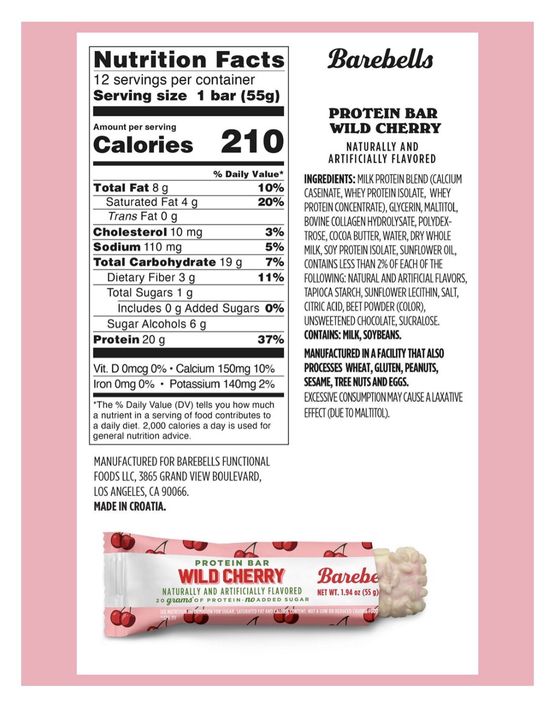Barebells Protein Bar Wild Cherry 12 Bars Barebell Bars