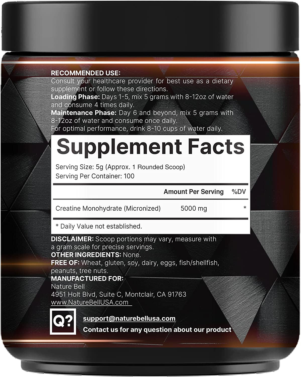 NatureBell Creatine Monohydrate Powder 500g, 5000mg Per Serving Pure Pre Workout