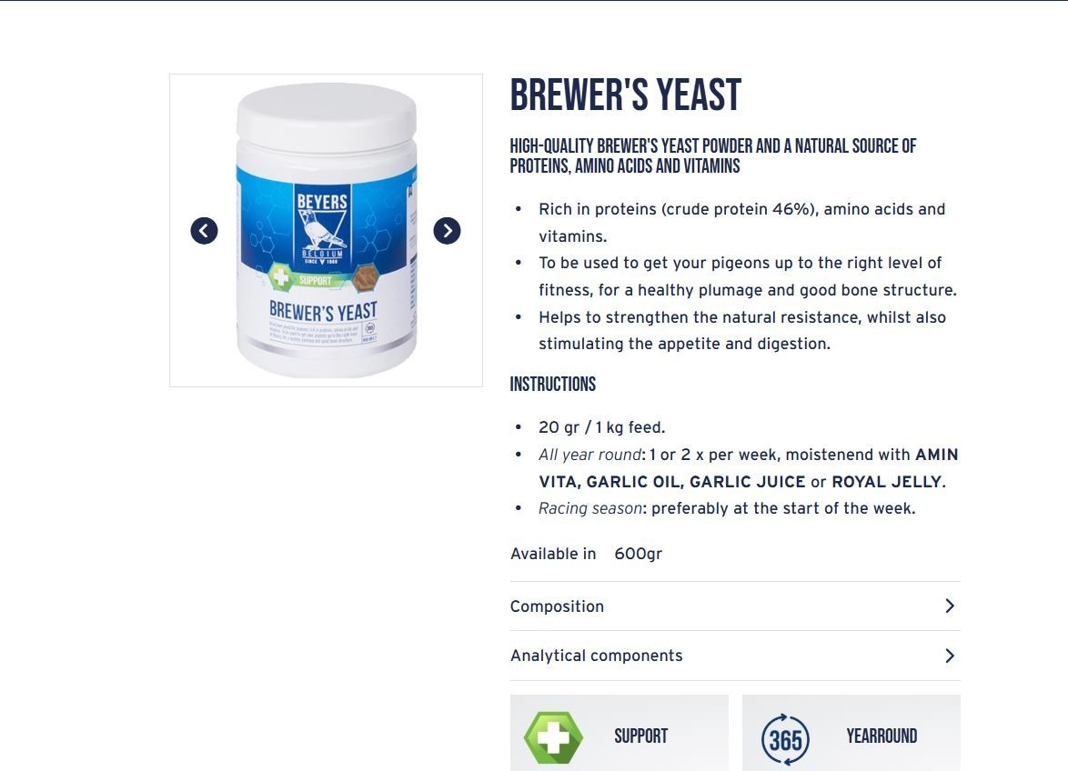 Beyers Brewer’s Yeast 600 grams for racing pigeons