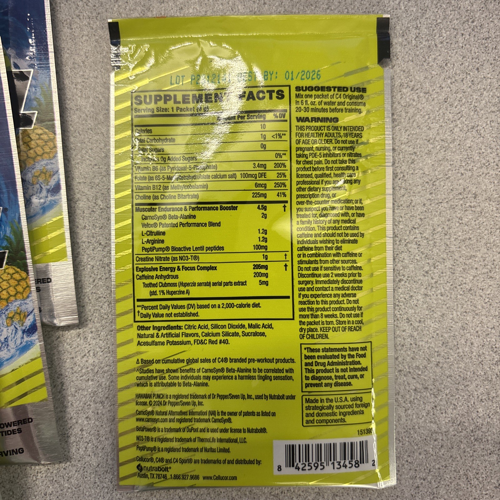 Cellucor Hawaiian Punch C4 Original Pre-Work Single Serving Travel Pack Lot Of 4