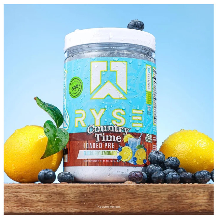 RYSE Loaded Daily Pre Workout Powder Country Time Blueberry Lemonade 30 Serv