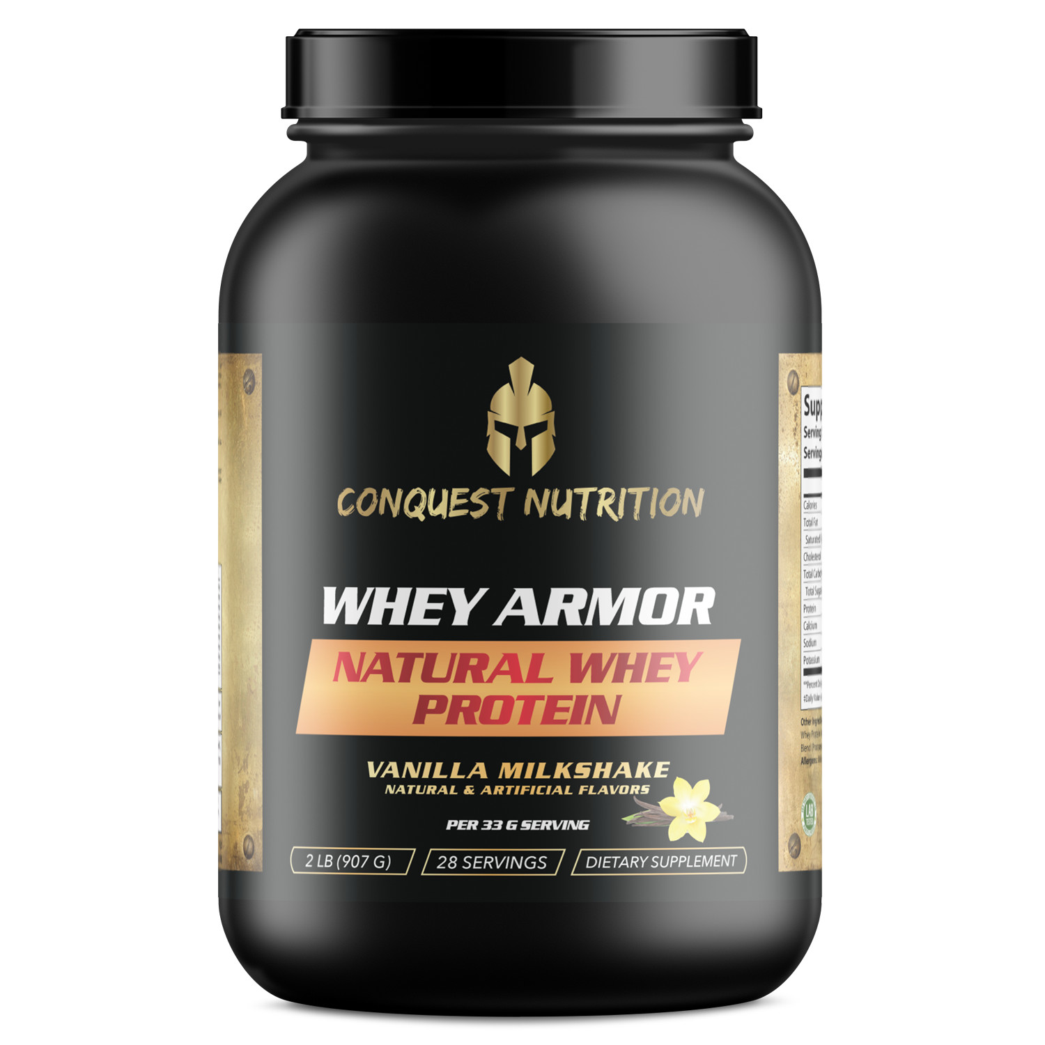 Conquest Whey Armour Natural Protein Vanilla Milkshake 2lb Stevia Protein Powder
