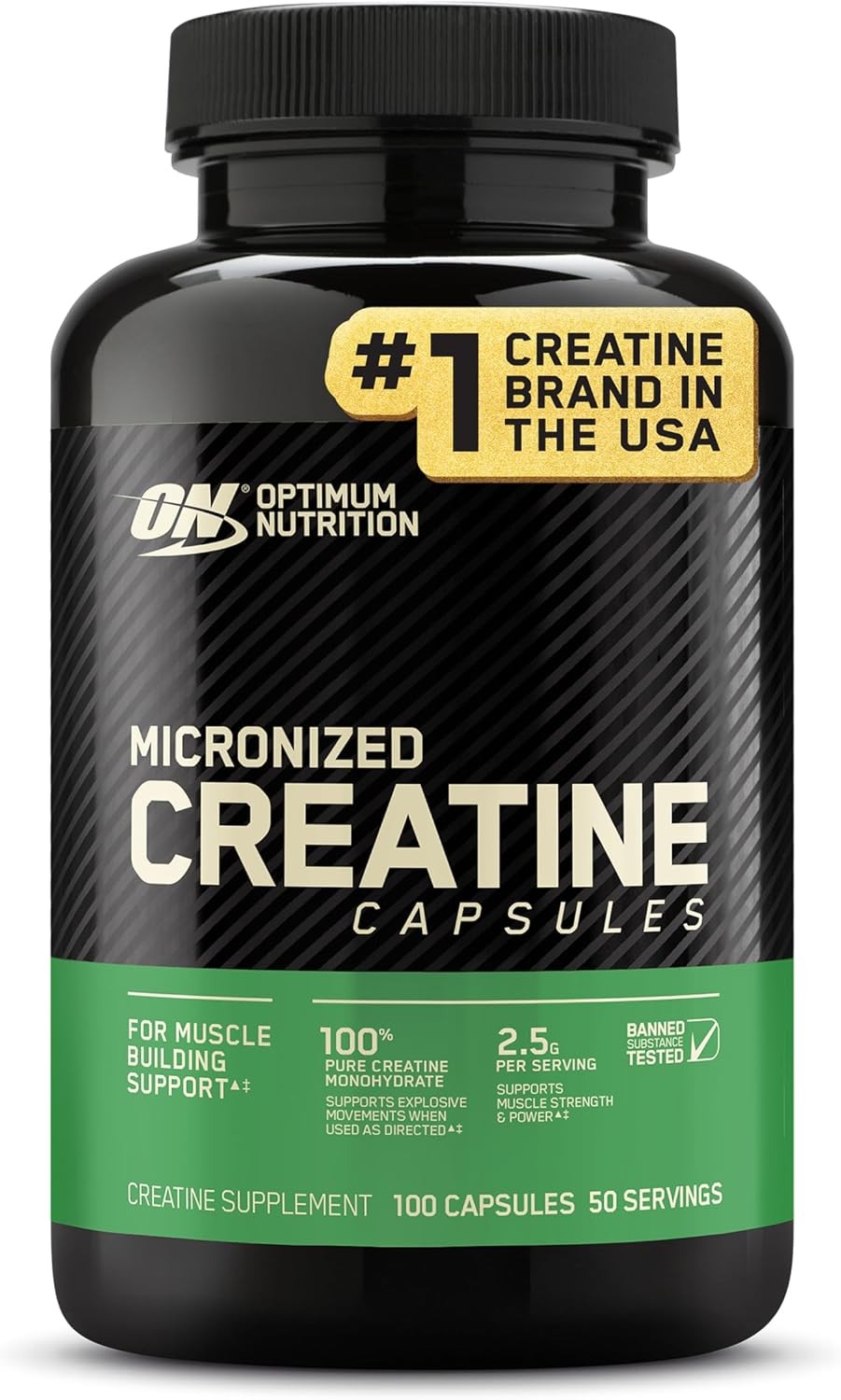 Optimum Nutrition Creatine 2500, 2.5g Monohydrate Muscle Strength, 100 Capsules
