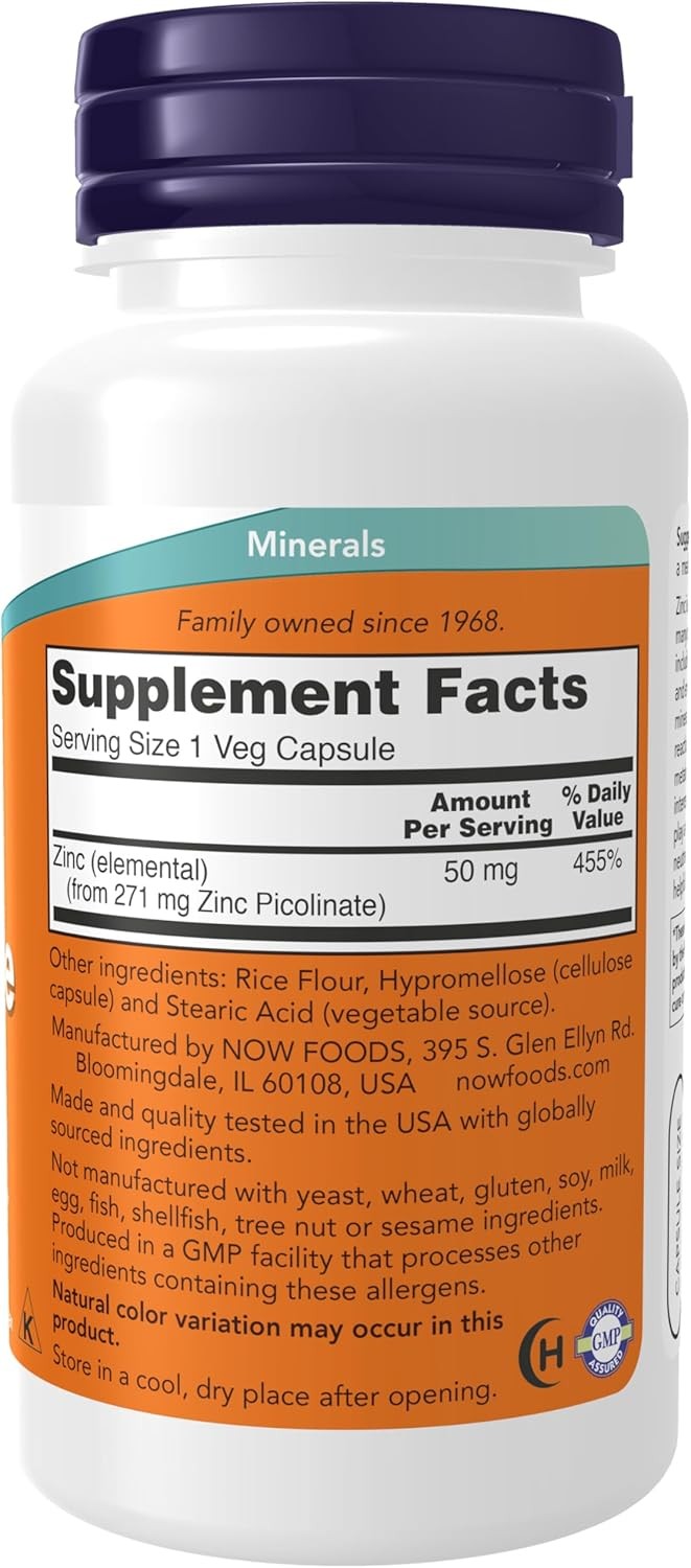 NOW Foods Supplements, Zinc Picolinate 50 mg, Supports Enzyme Functions*, Immune