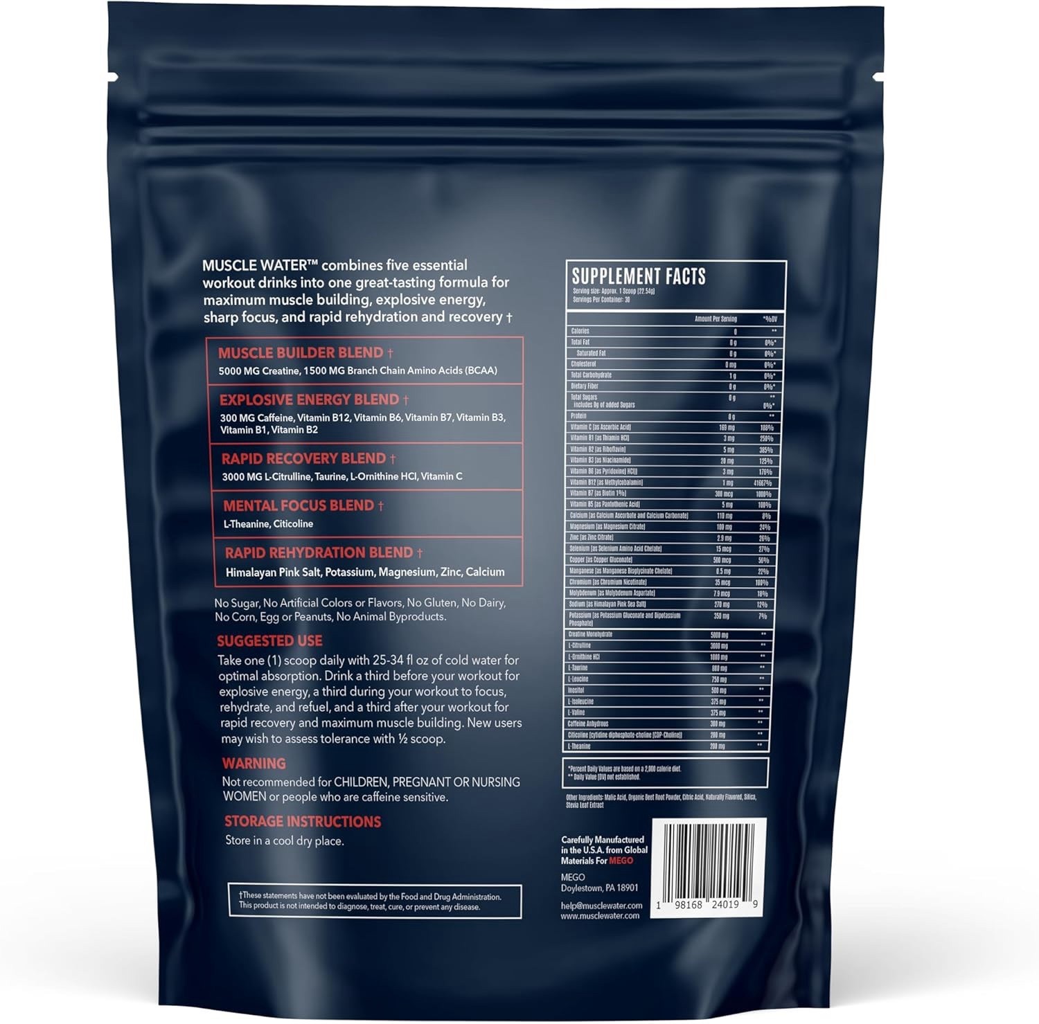 i Muscle Water Pre Workout Powder Muscle+Pump+Energy 20+ Supplements Fruit Punch