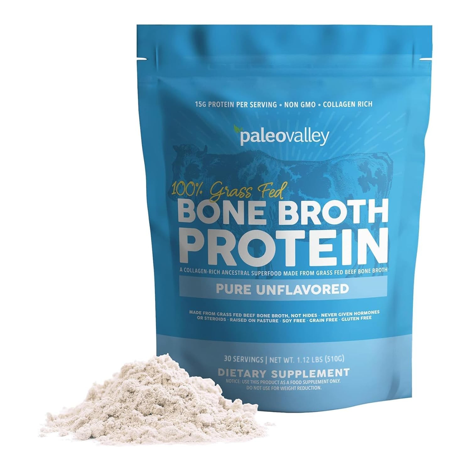 Paleovalley 100% Grass Fed Beef Bone Broth Protein 1.05 Pound (Pack of 1)
