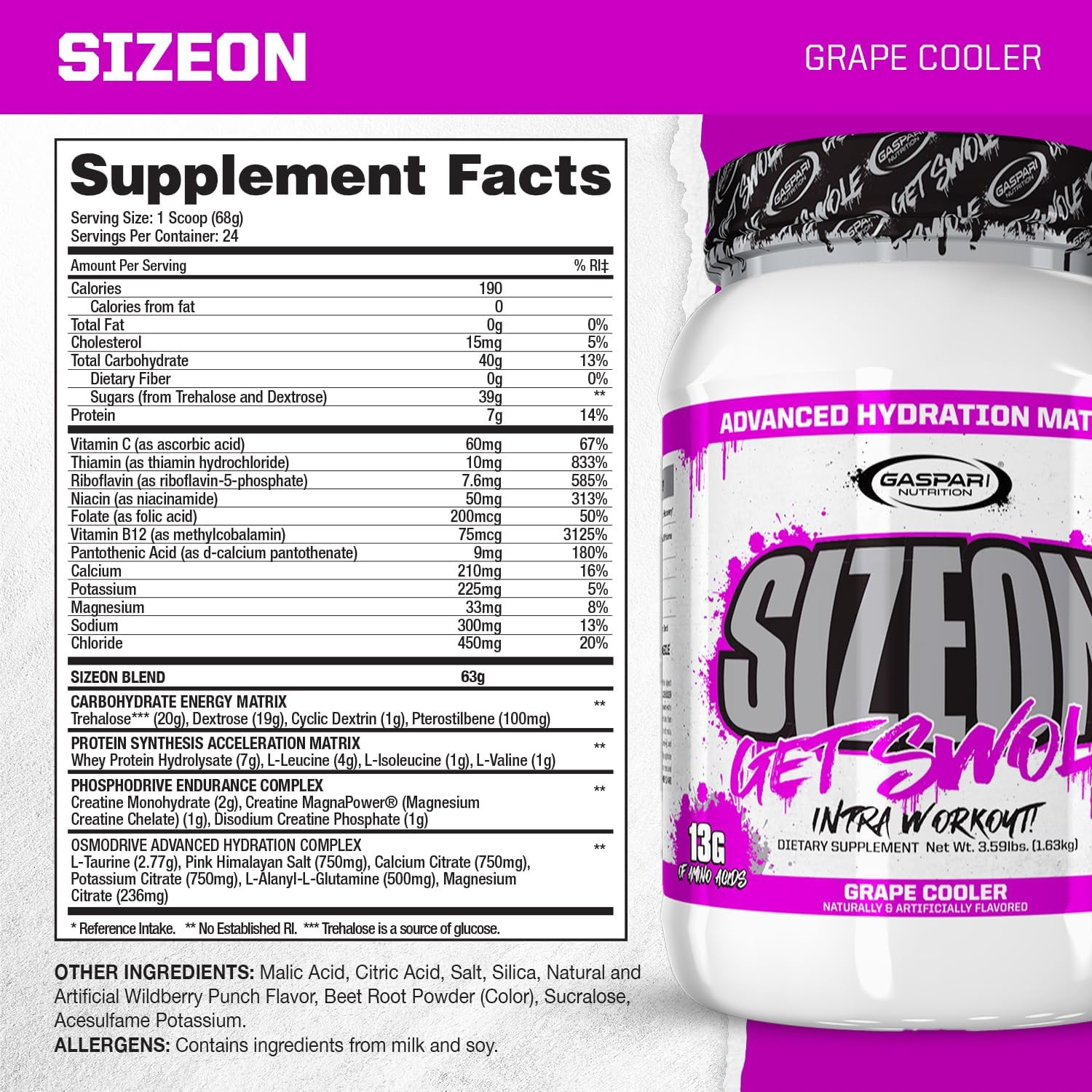 Sizeon Intra Workout, Whey Protein Powder, the Ultimate Hybrid Intra-Workout Ami