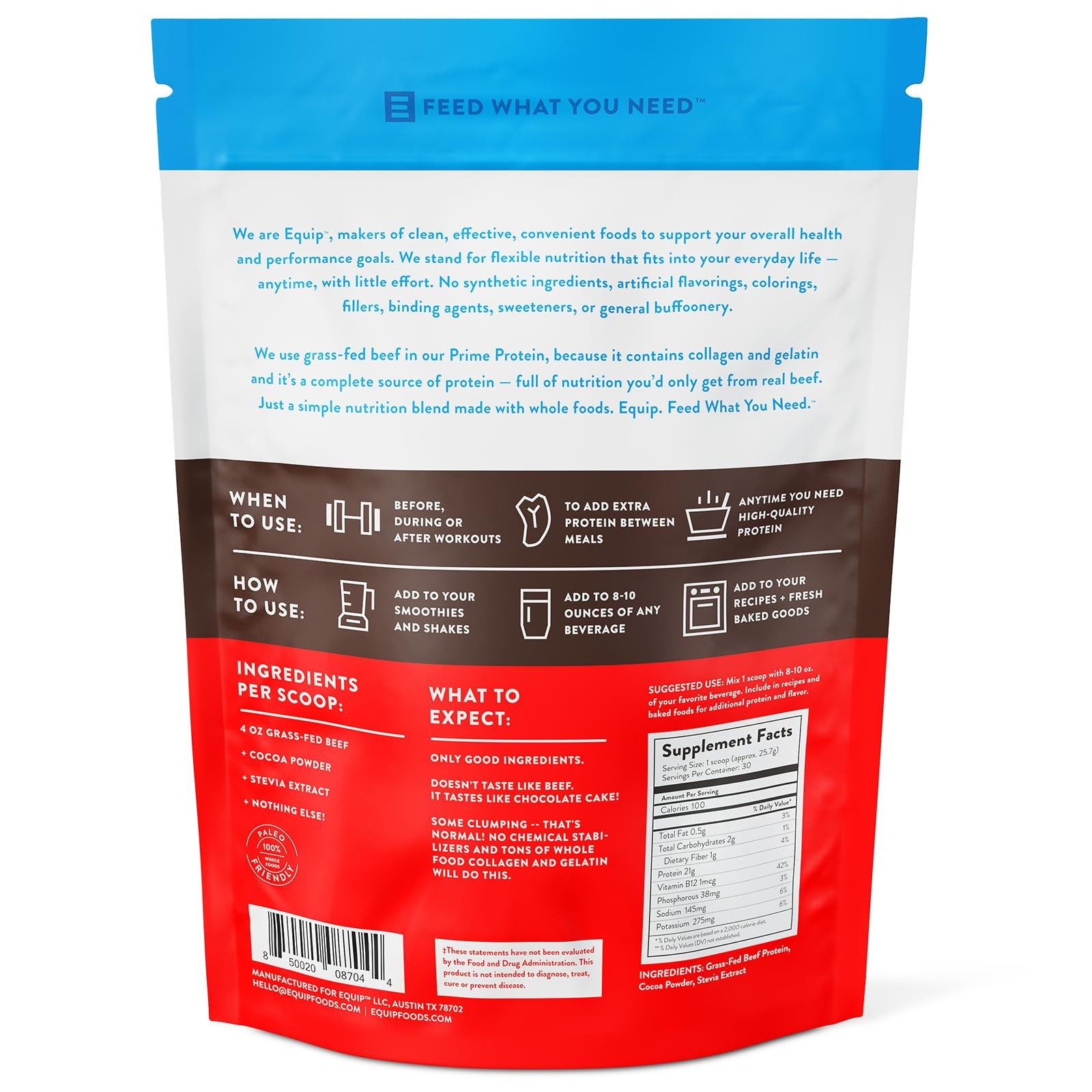 Prime Chocolate Protein Powder 30 Servings Grass Fed Beef Low Sugar Keto Frie…