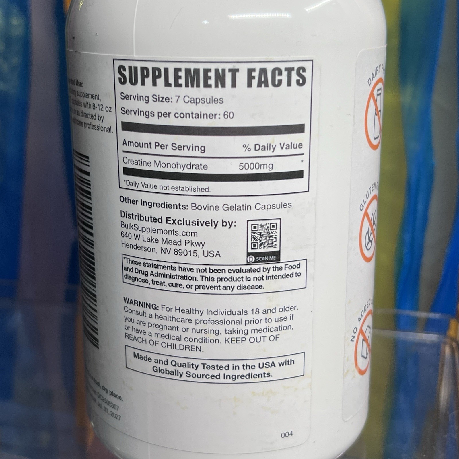 BulkSupplements Creatine Monohydrate Capsules 420 Count 5000mg Exp 7/31/27