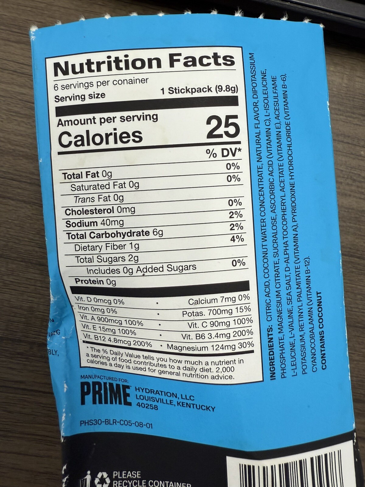 PRIME HYDRATION DRINK sticks 6 BLUE RASPBERRY & 3 Lemon Lime 9 packets