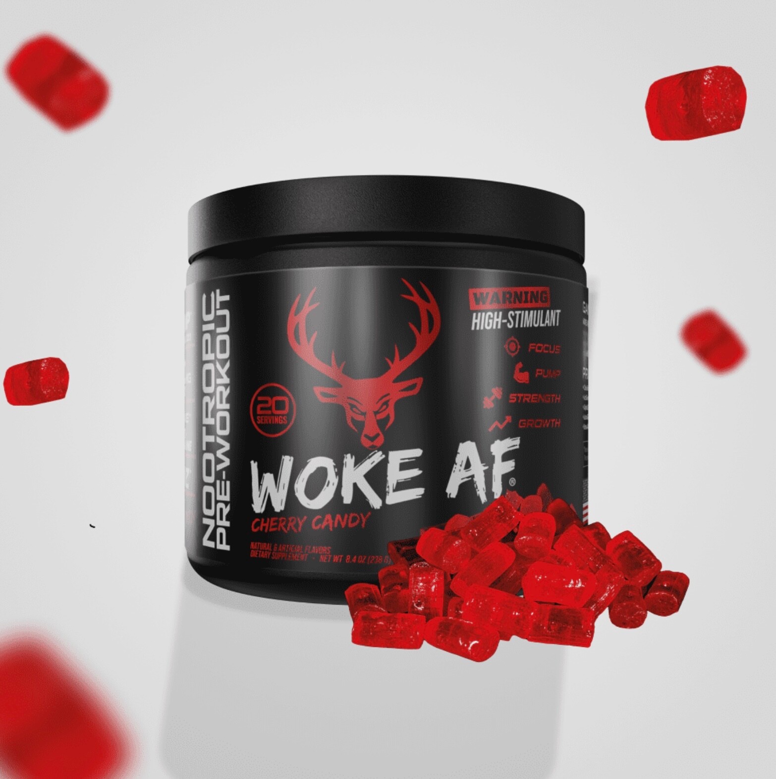Bucked Up Woke AF Cherry Candy Nootropic Pre-Workout Powder 20 Servings Exp 5/26