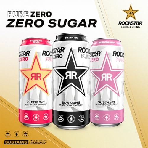 Rockstar Pure Zero 16 Fl Oz (Pack of 12) Tangerine Mango Guava Strawberry