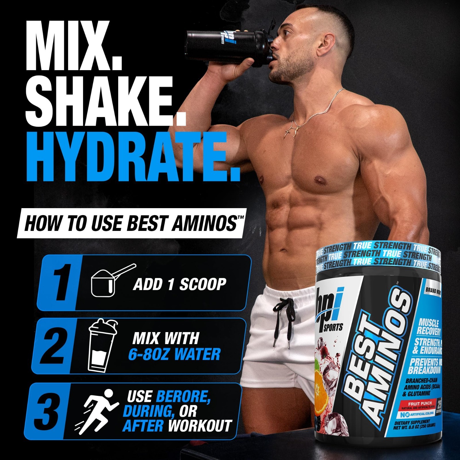 BCAA Powder for Post Workout Recovery – Amino Acids & Glutamine Drink, 25 Servin