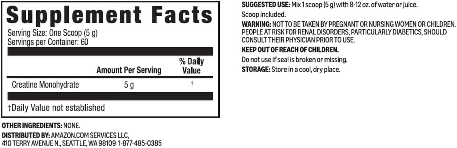Creatine Monohydrate Powder, 10.58 Oz, 60 Servings