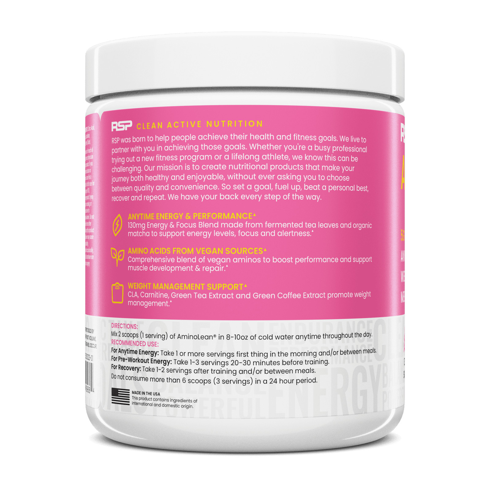 RSP Nutrition AminoLean Pre Workout Powder with BCAAs, Amino Acid Energy