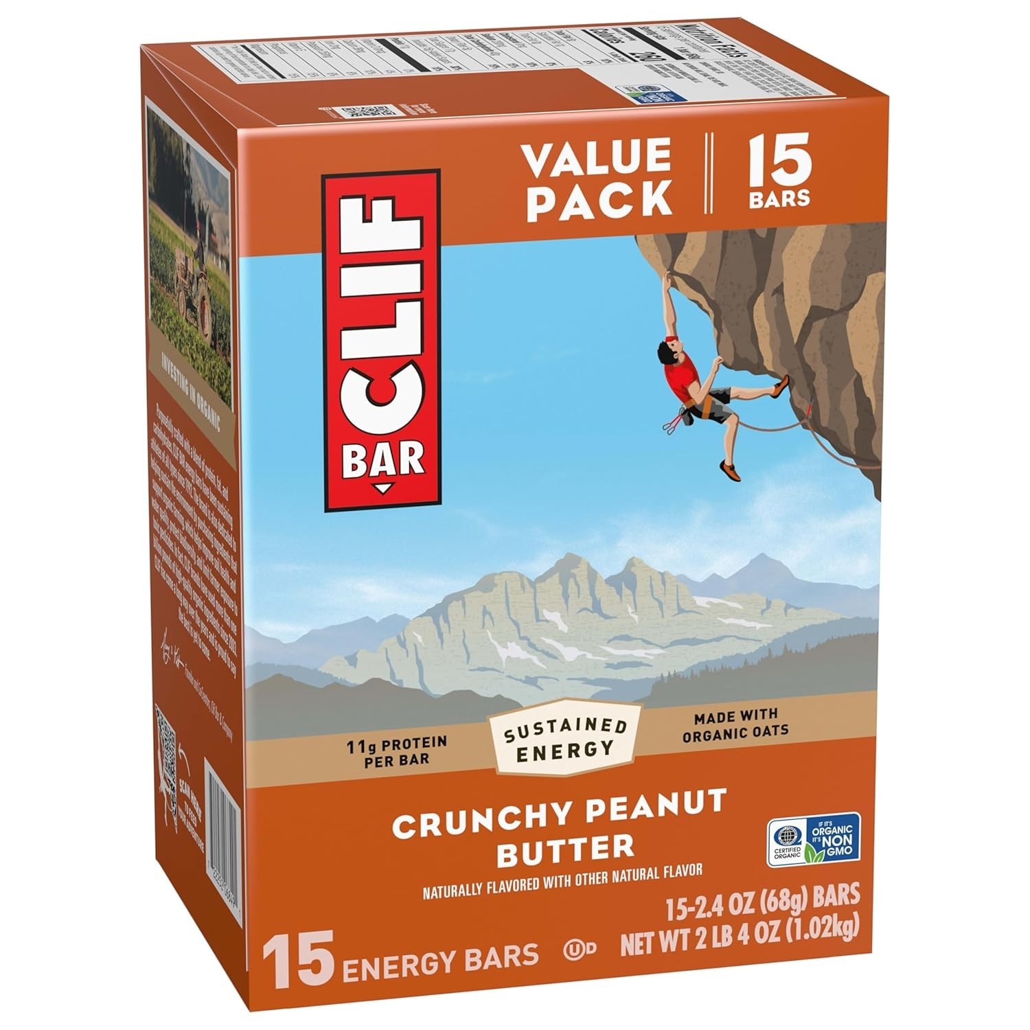 Energy Protein Bars Crunchy Peanut Butter 15 Pack Non-GMO Organic Oats Plant