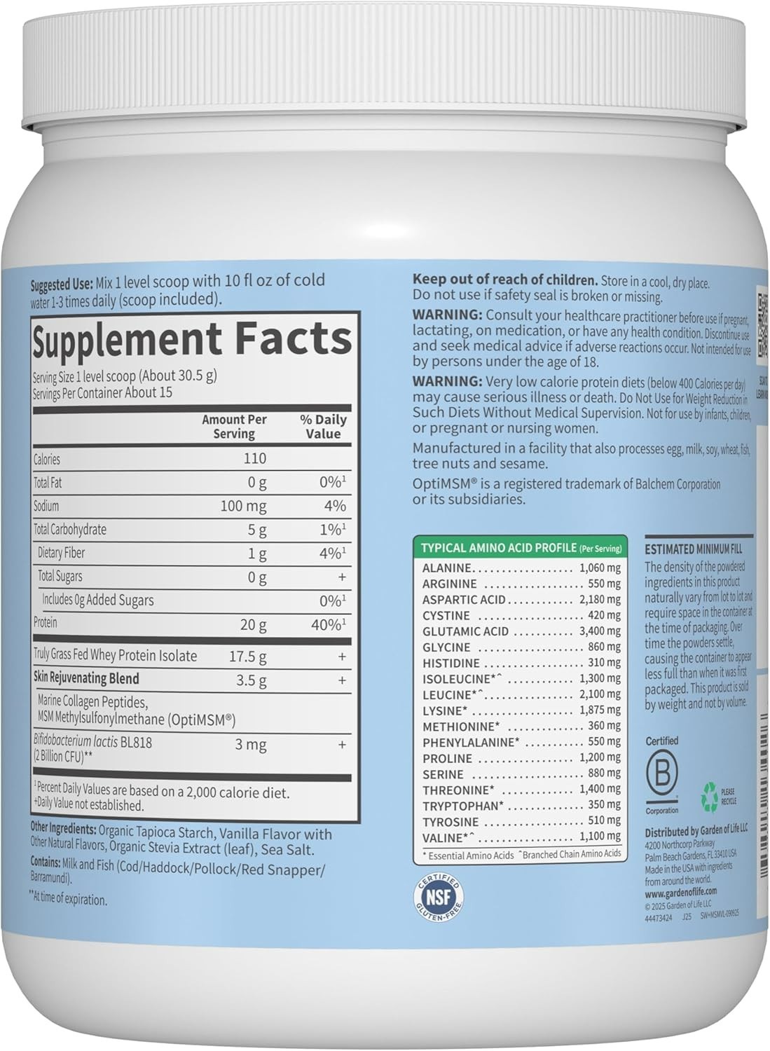 Sport, Grass Fed Whey+, Vanilla, 1 lb 0.14 oz 457.5 g