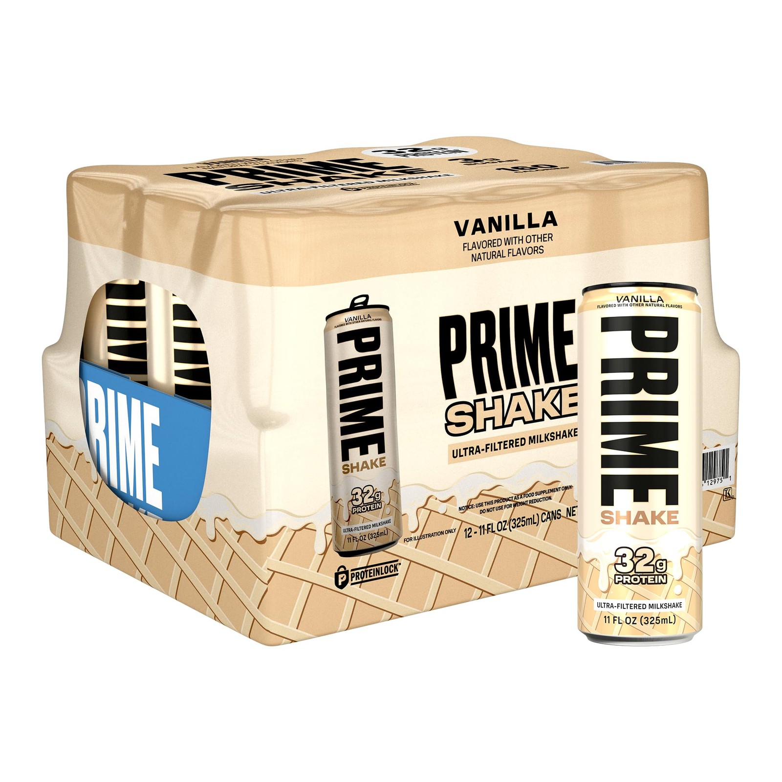 PRIME Shakes, Vanilla, 32g Protein Shake for Muscle 11 Fl Oz (Pack of 12)