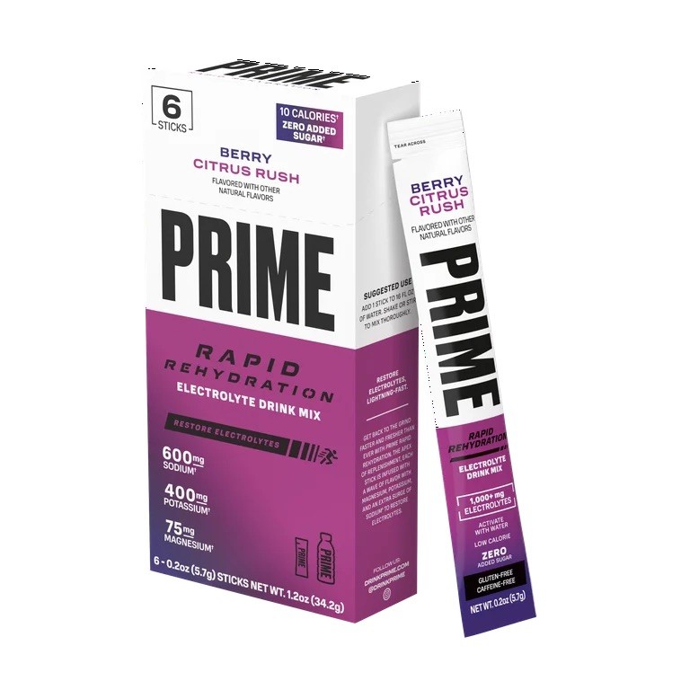 Prime Rapid Rehydration Sticks, Berry Citrus Rush, 6 Count, Box
