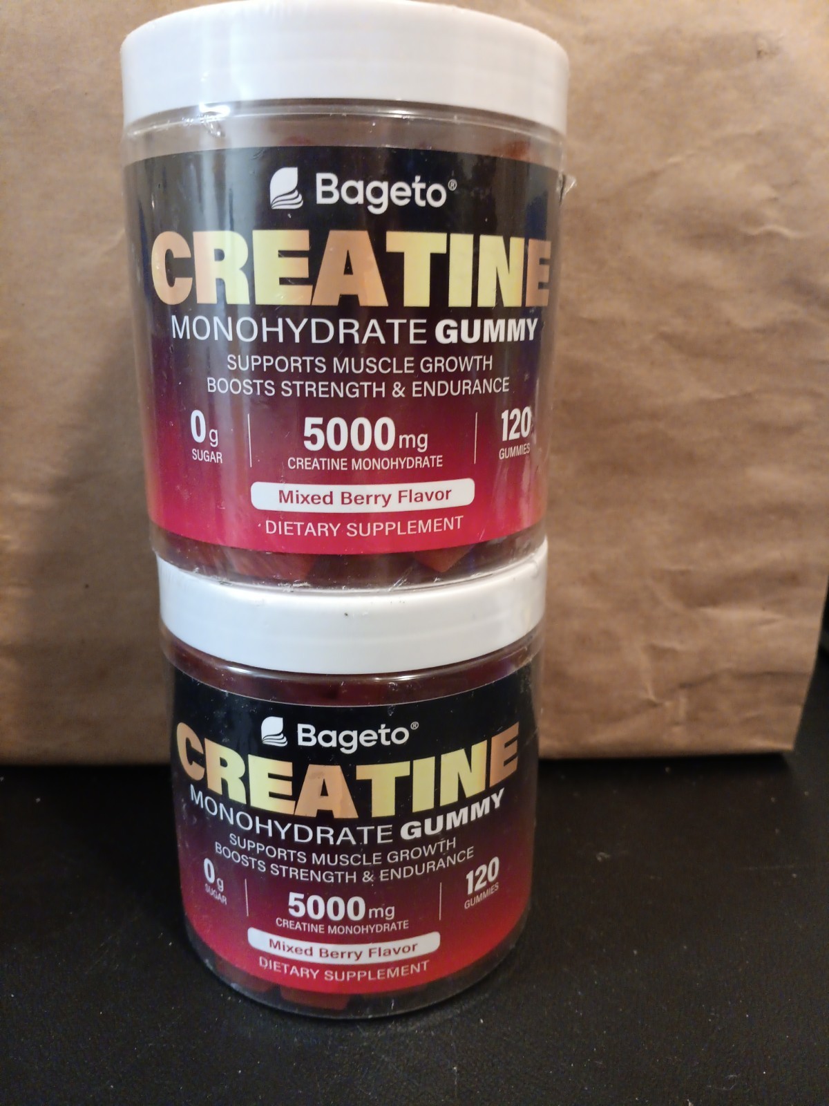 Bageto brand Creatine Monohydrate Gummies in a mixed berry flavor.