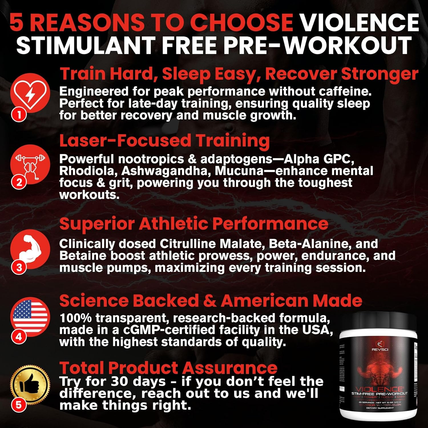 VIOLENCE Stim Free Pre Workout Powder by REVSCI, Precision Dosed Non Stim Prewor