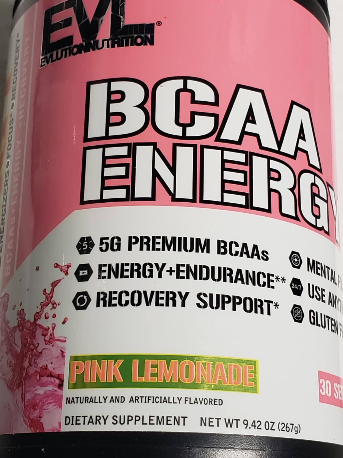 Evlution Nutrition BCAA Energy – PINK LEMONADE – 30 Servs – 9.42 oz – Ex 9/2025