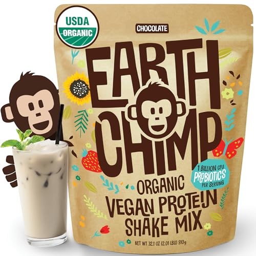 EarthChimp Organic Vegan Protein Powder with Probiotics, Non-GMO, Dairy-Free