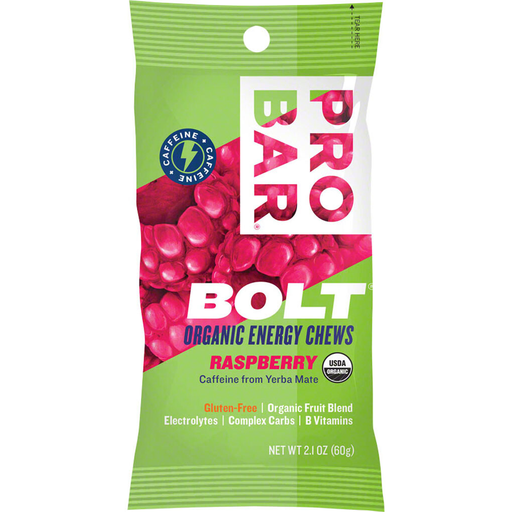 ProBar Bolt Chews: Raspberry, Box of 12, 20mg Caffeine Energy
