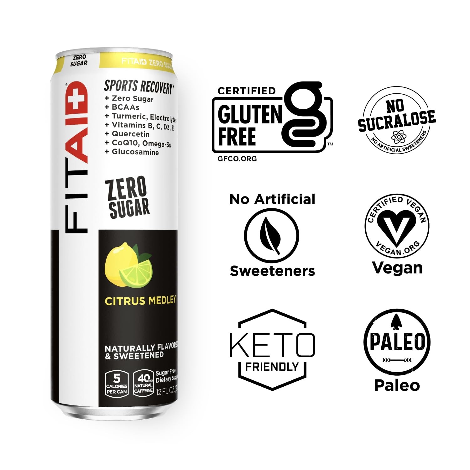 FITAID ZERO: Keto-Friendly 5 Cal Post-Workout Recovery Drink – Pack of 4