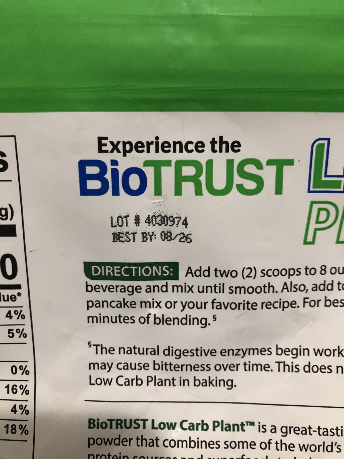 BioTrust Low Carb Plant, Delicious, Creamy, 20 Grams of Clean, Complete BB 8/26
