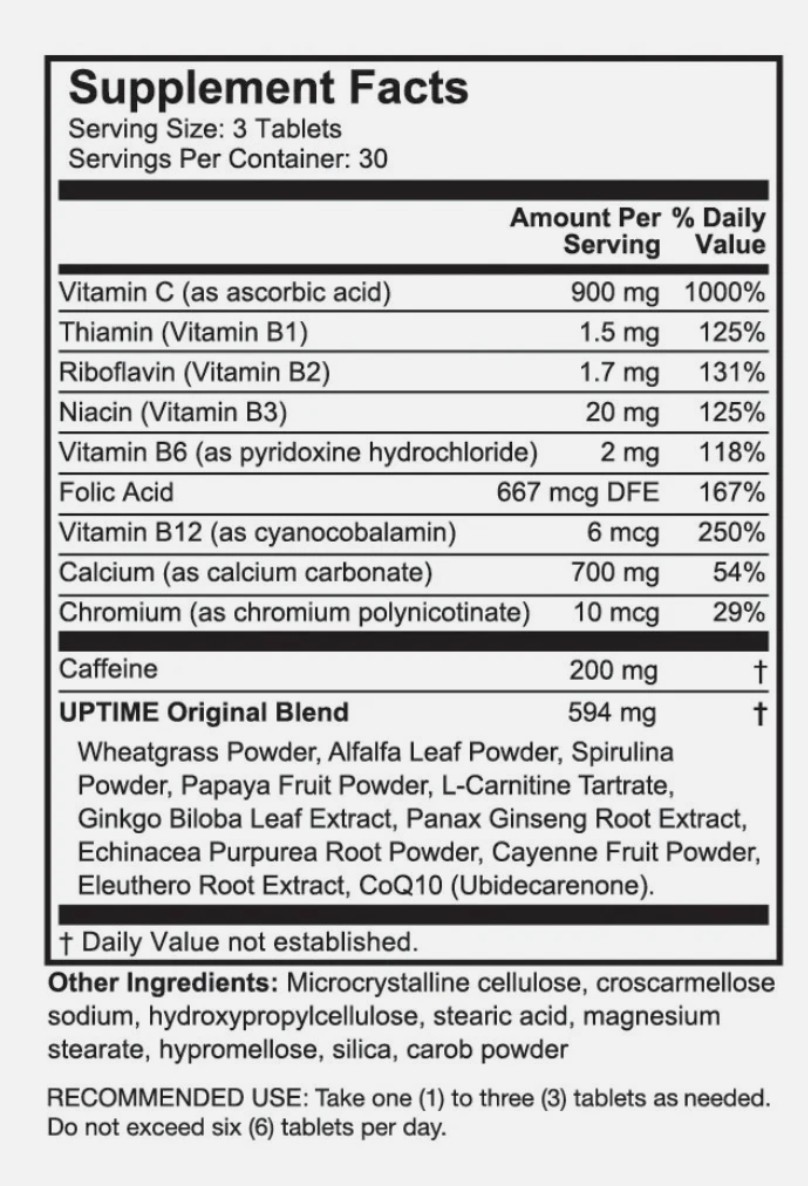 Uptime Energy Tablets 270 Ct (3×90) Original Caffeine Ginseng Ginkgo NEW