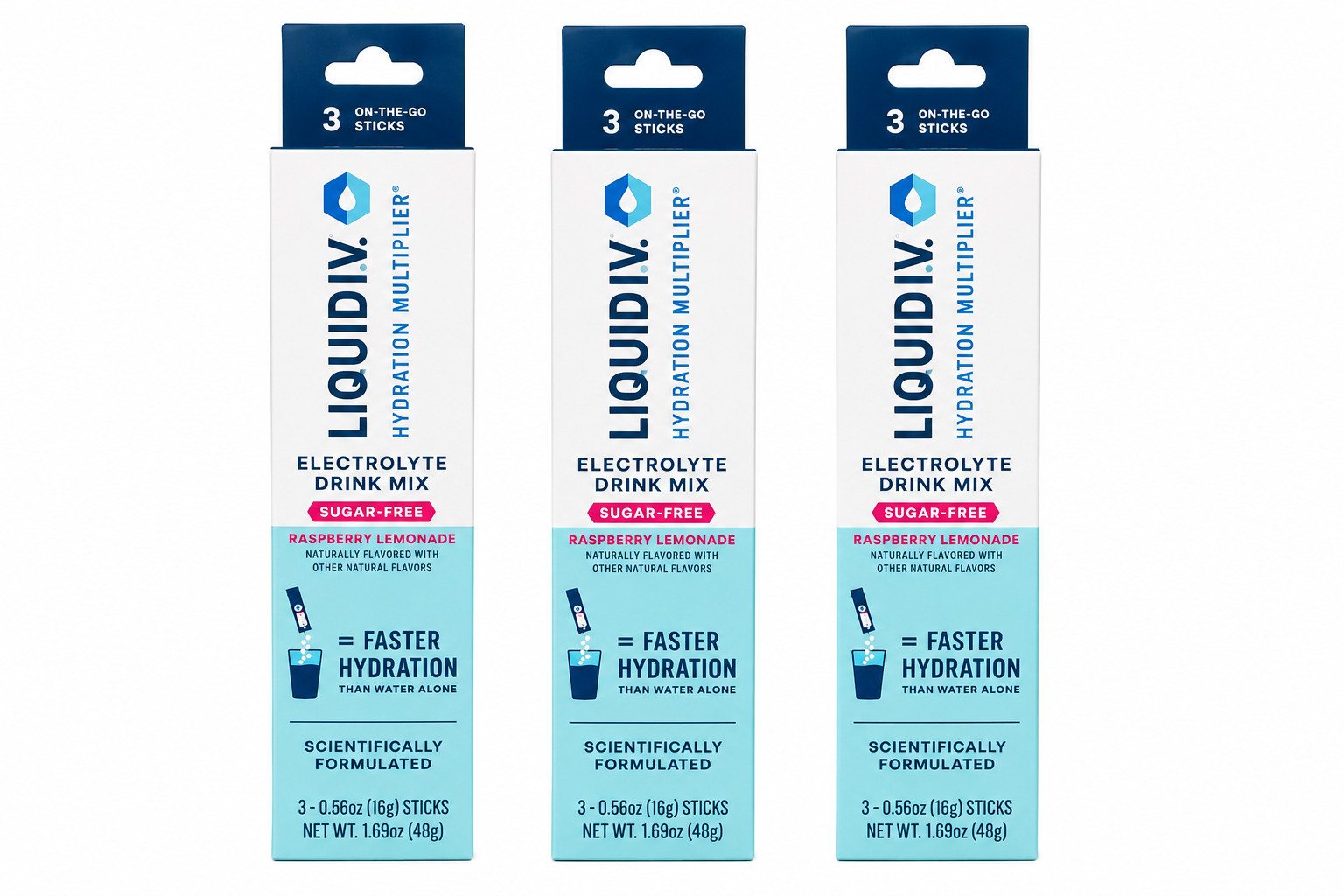 LIQUID IV Hydration Multiplier Electrolyte Mix – Raspberry Lemonade- 3 boxes