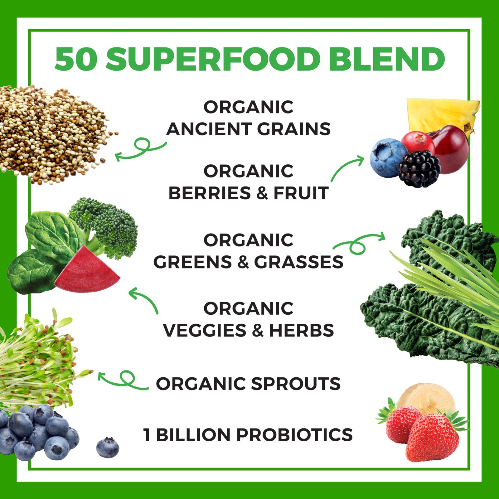 Orgain Organic Greens Powder, 50 Superfoods + 9.9 Ounce (Pack of 1), White
