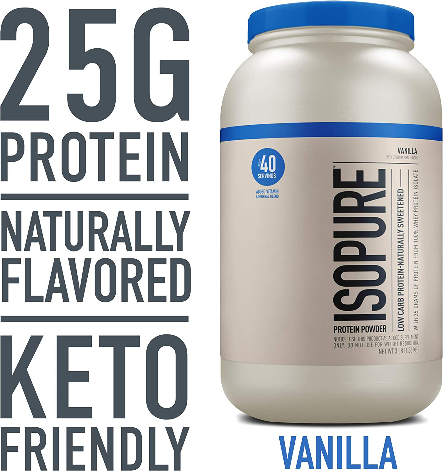 Isopure Protein Powder, Whey Protein Isolate Powder, 25g Protein, Vanilla, 3lbs