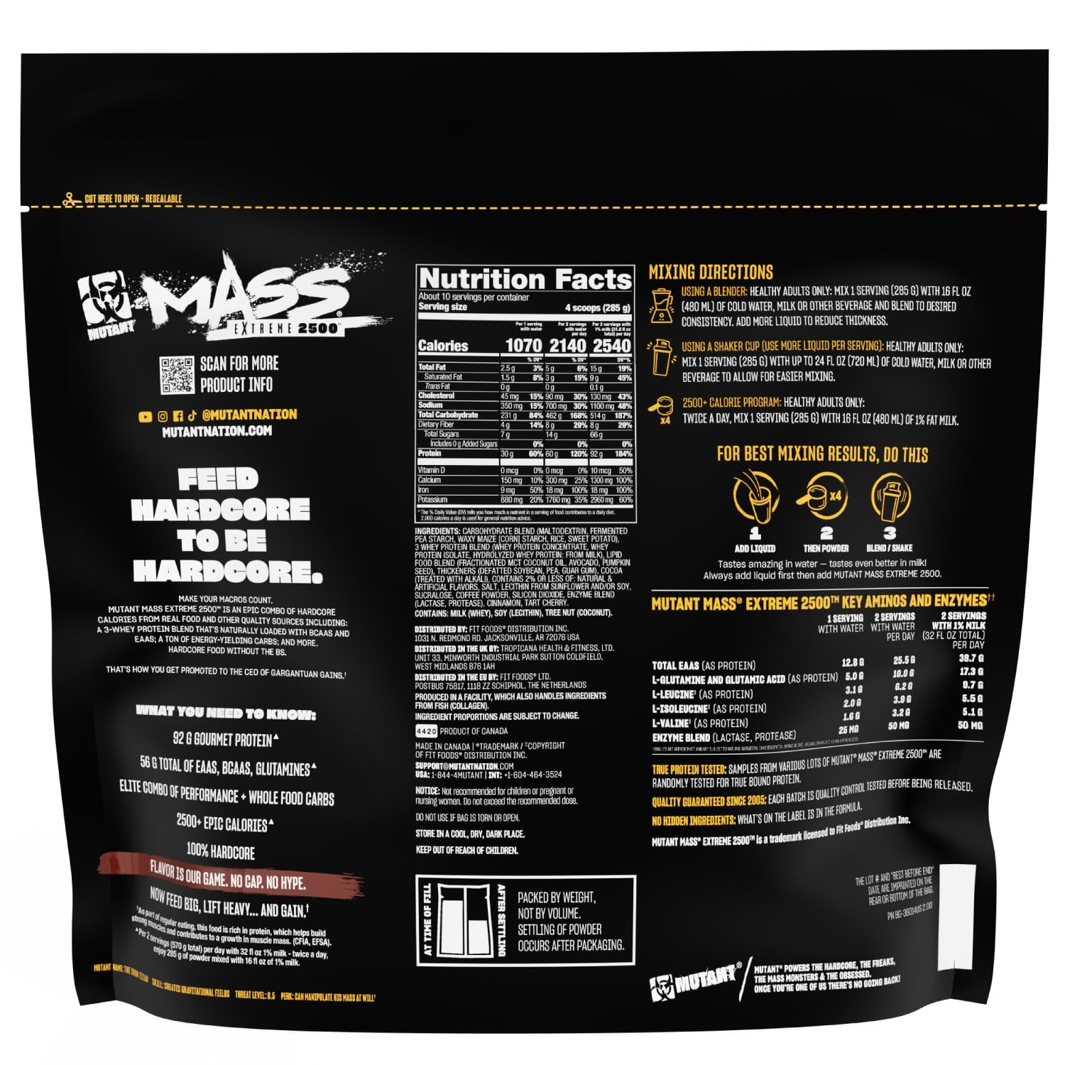Mass Gainer Whey Protein Powder 2500 High Calorie Triple Chocolate 6 lbs
