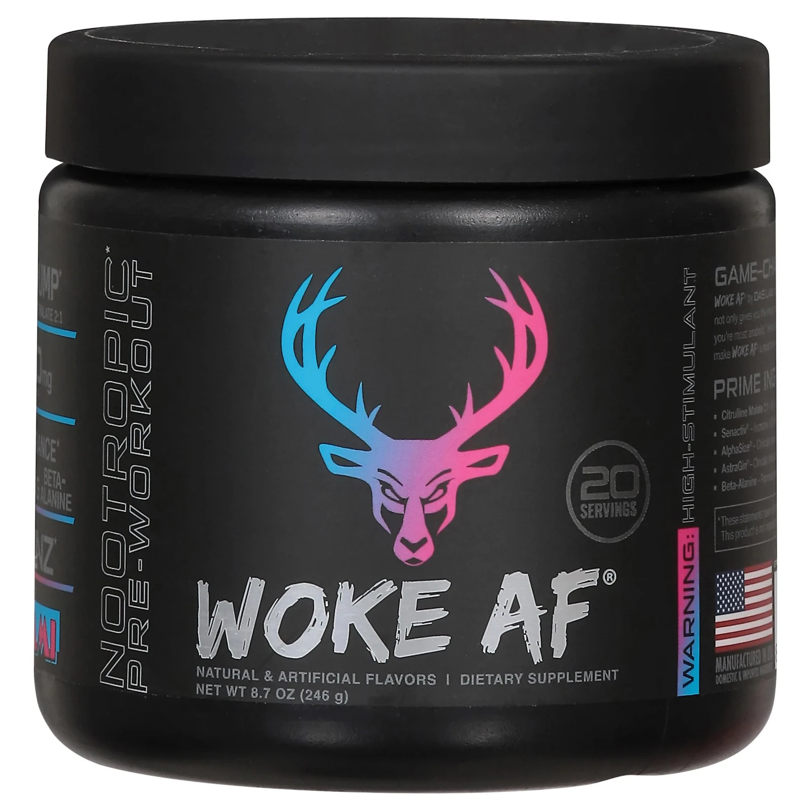 Woke AF Pre-Workout Powder, Miami Flavor Supplement 8.7oz (Expired jun 25)