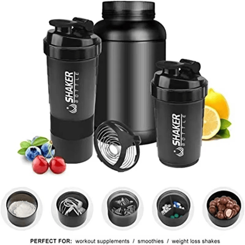 500ML Portable Protein Shaker Cup with Powder Storage Container Mixer Cup Gym Sp